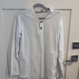 White Long Sleeve Henley Shirt for Men